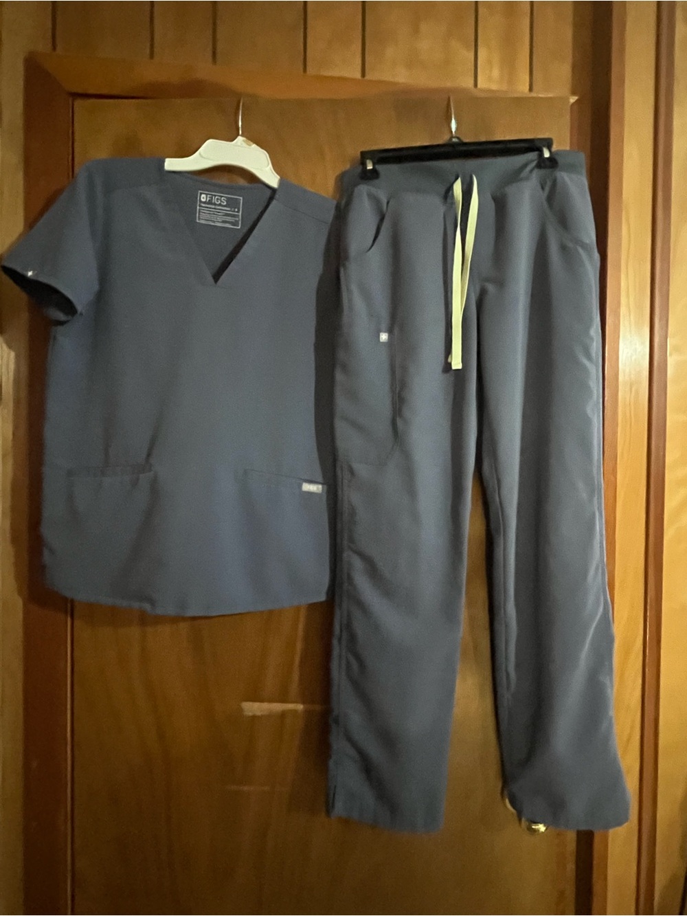 Figs Women’s Scrubs Set in Slate Gray with Yellow Drawstring